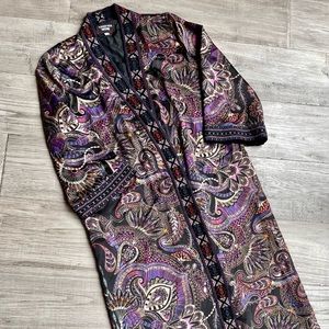 Johnny Was Long “Velvet Mix” Kimono Open Front Jacket Colorful Flowing SZ S